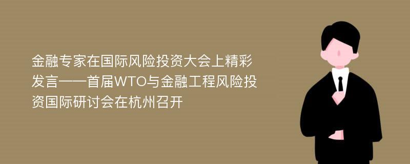 金融专家在国际风险投资大会上精彩发言——首届WTO与金融工程风险投资国际研讨会在杭州召开