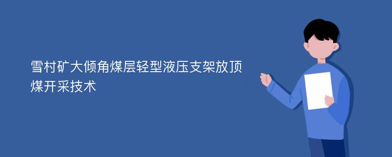 雪村矿大倾角煤层轻型液压支架放顶煤开采技术